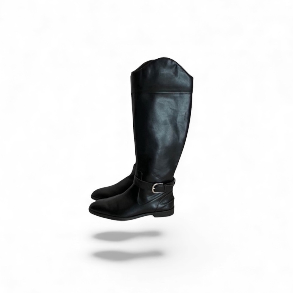 Zara NWT pleather knee high black faux leather equestrian riding boots size 40